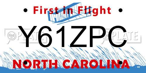 Y61ZPC North Carolina License Plate