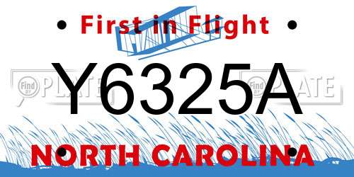 Y6325A North Carolina License Plate
