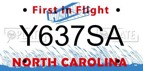 Y637SA North Carolina License Plate