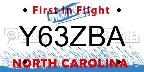Y63ZBA North Carolina License Plate
