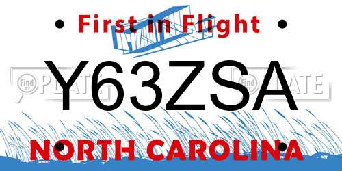 Y63ZSA North Carolina License Plate