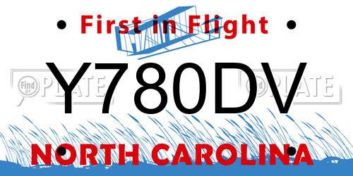 Y780DV North Carolina License Plate
