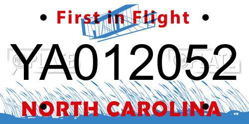 YA012052 North Carolina License Plate