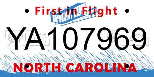 YA107969 North Carolina License Plate