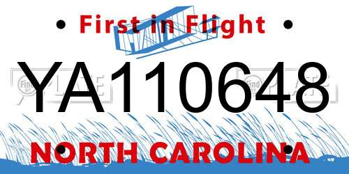YA110648 North Carolina License Plate
