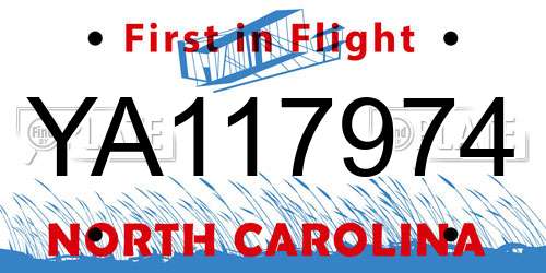 YA117974 North Carolina License Plate