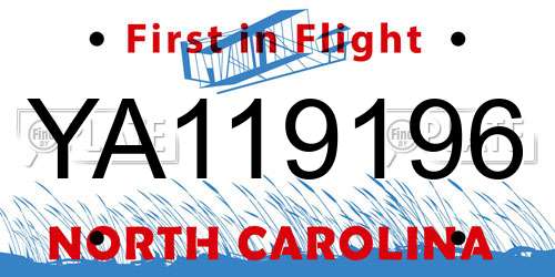 YA119196 North Carolina License Plate