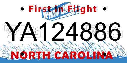 YA124886 North Carolina License Plate