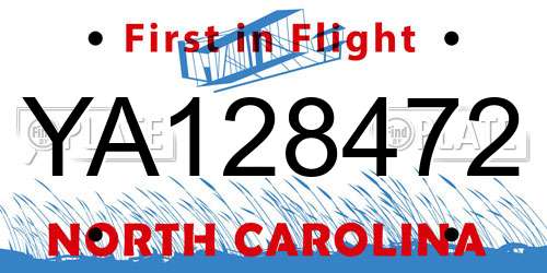 YA128472 North Carolina License Plate