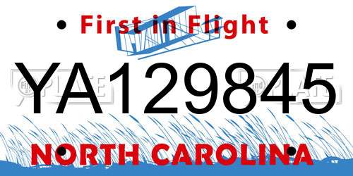 YA129845 North Carolina License Plate