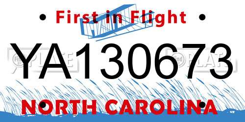 YA130673 North Carolina License Plate