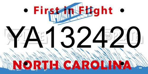 YA132420 North Carolina License Plate