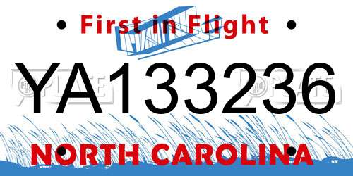 YA133236 North Carolina License Plate