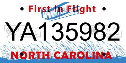 YA135982 North Carolina License Plate