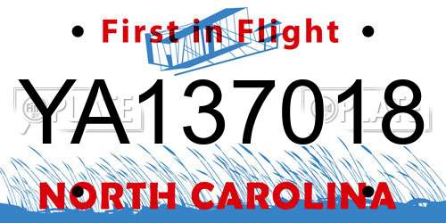 YA137018 North Carolina License Plate
