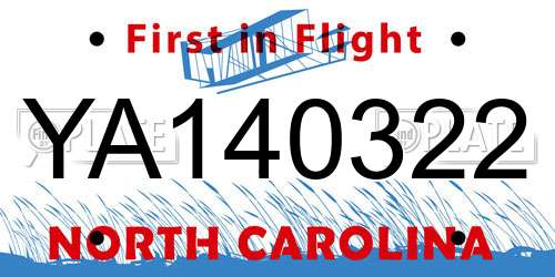 YA140322 North Carolina License Plate
