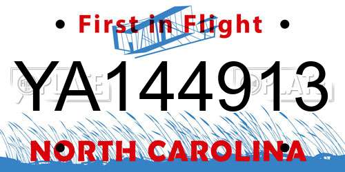 YA144913 North Carolina License Plate