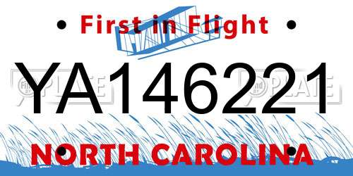 YA146221 North Carolina License Plate