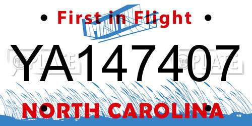 YA147407 North Carolina License Plate