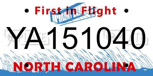 YA151040 North Carolina License Plate