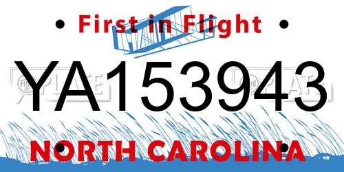 YA153943 North Carolina License Plate