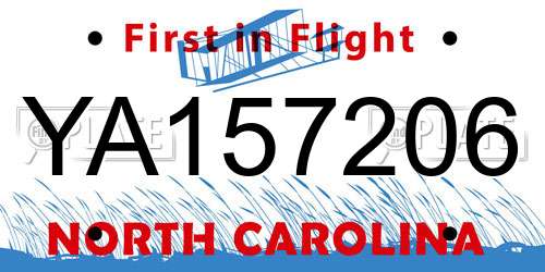 YA157206 North Carolina License Plate