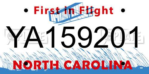 YA159201 North Carolina License Plate