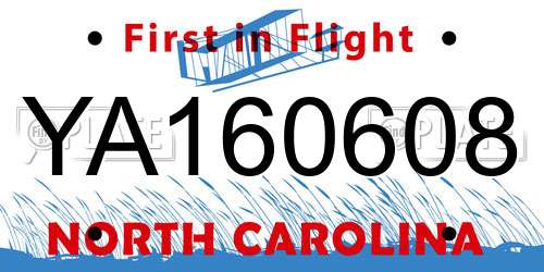 YA160608 North Carolina License Plate