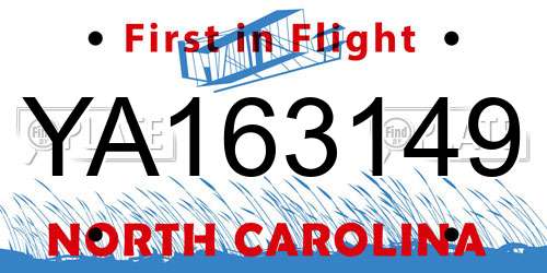 YA163149 North Carolina License Plate