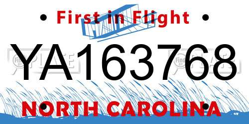YA163768 North Carolina License Plate