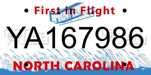 YA167986 North Carolina License Plate