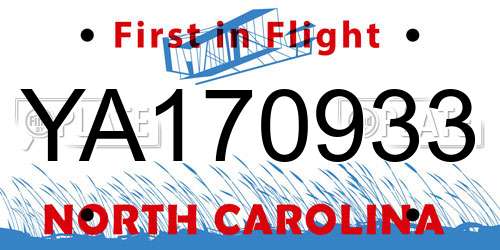 YA170933 North Carolina License Plate