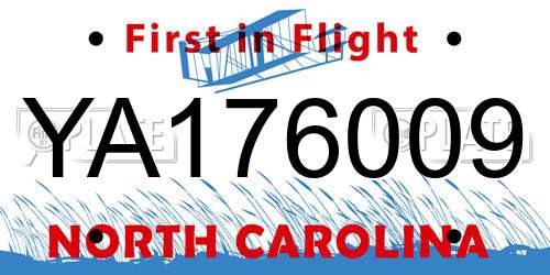 YA176009 North Carolina License Plate