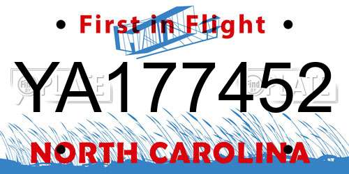 YA177452 North Carolina License Plate