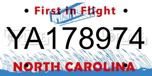 YA178974 North Carolina License Plate