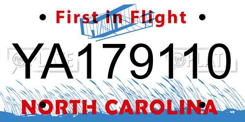 YA179110 North Carolina License Plate