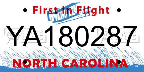 YA180287 North Carolina License Plate