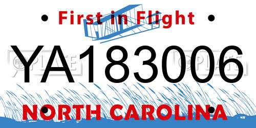 YA183006 North Carolina License Plate