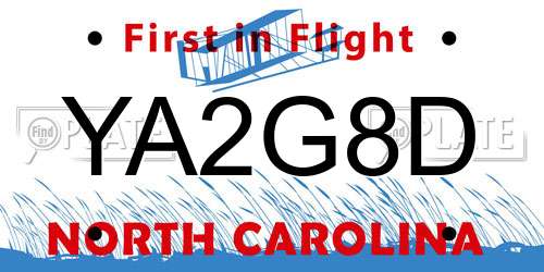 YA2G8D North Carolina License Plate