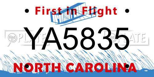 YA5835 North Carolina License Plate
