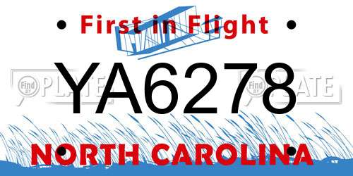 YA6278 North Carolina License Plate