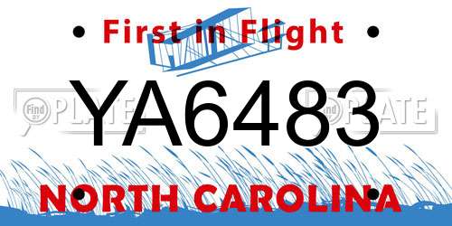 YA6483 North Carolina License Plate