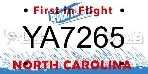 YA7265 North Carolina License Plate