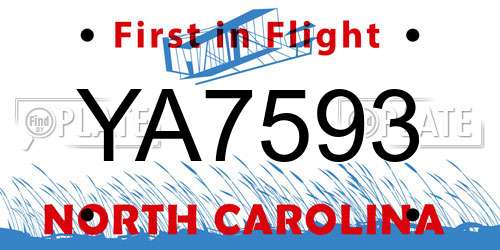 YA7593 North Carolina License Plate
