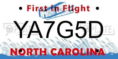 YA7G5D North Carolina License Plate