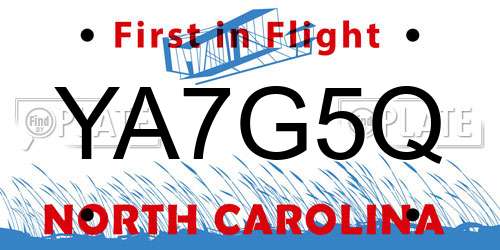 YA7G5Q North Carolina License Plate