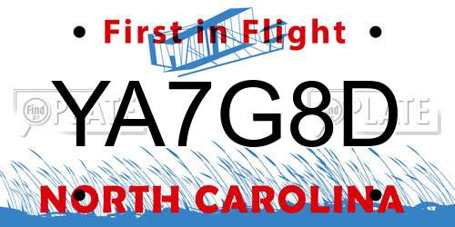 YA7G8D North Carolina License Plate