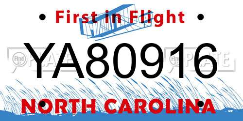 YA80916 North Carolina License Plate