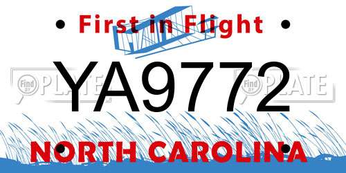 YA9772 North Carolina License Plate