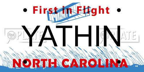 YATHIN North Carolina License Plate